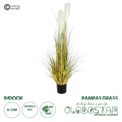 GloboStar® Artificial Garden PAMPAS GRASS 20105 Τεχνητό Διακοσμητικό Φυτό Γρασίδι της Πάμπας Υ150cm